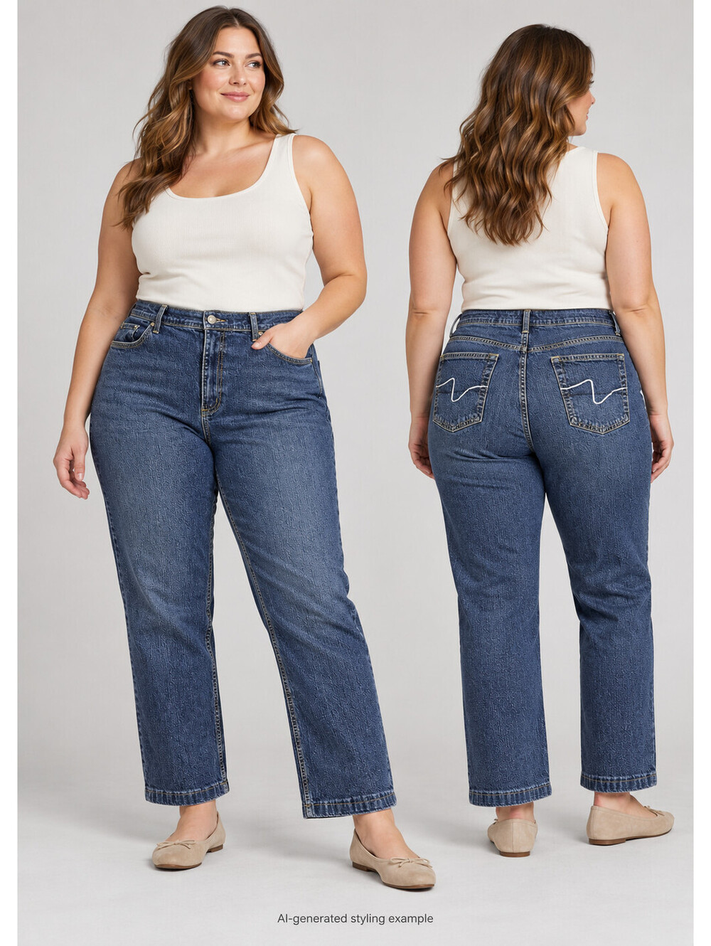 Zena Women's Jeans Size 16 Indigo Stretch Denim Straight Leg Embroidered Pockets